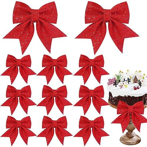 12 pcs Lazos para árbol de Navidad,Moños Navideños para Árbol,Lazos Grandes para Árbol de Navidad,lazo de Navidad,15 x 12cm Decoración Navidad Adornos Navideños