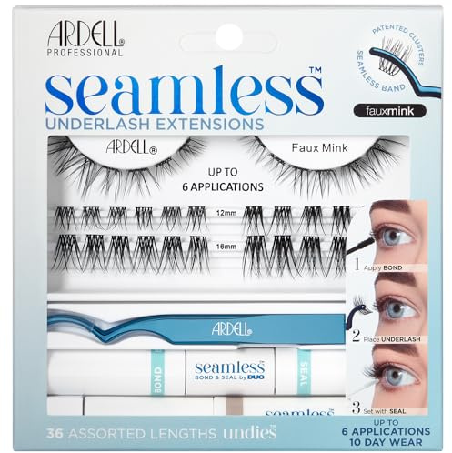 ARDELL Seamless Underlash Extensions Kit Fauxmink I Natürliche Wimpernverlängerung bis zu 10 Tage I Set inkl. Remover, Applicator, Bond & Seal I 36 Wimpern Extensions in 4 Längen
