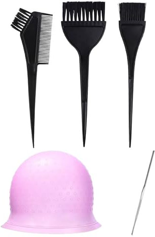 KGDUYC strähnchenhaube,strähnenfolie,blondierungspulver Set, strähnchen Set,Haarfärbekappe mit Highlight-Nadel, geeignet für das Salon-Styling (Rosa)