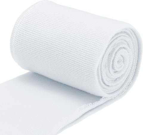 QUARKZMAN Puños Elásticos con Ribetes Acanalados de Tela de Algodón de 31.5 x 2.8 para Costura DIY, Blanco, 1 Par