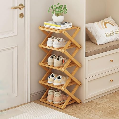 Akloya Vertikales Schuhregal klein, 5 Ebenen, tragbar, zusammenklappbar, ohne Installation, freistehendes Schuhregal für Korridore, Schlafzimmer, Wohnzimmer, Ecke und kleine Räume (5 Tier)