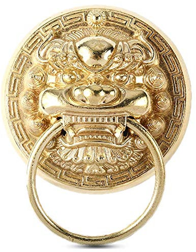 ZZZOLX Türklopfer, Haustürklopfer, Türklopfer for die Vordertür, Löwen-Türklopfer, Torklopfer for den Außenbereich for Besucher Ihres Hauses, Griffknöpfe aus Fell, Gold (Size : 14cm Wide)