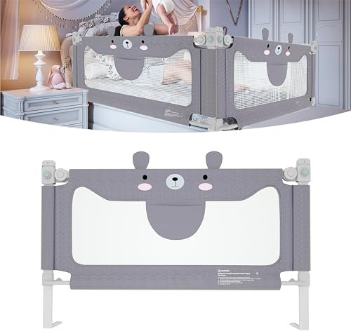 FIVMEN Bettgitter 200 cm Baby Bett Rausfallschutz höhenverstellbar Kinder Bettschutzgitter mit Aufbewahrungstasche Kinderbettgitter, für Kinderbetten, Elternbetten (Grau)