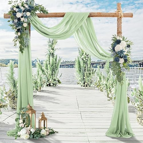 SYSUII Querbehang Freihanddeko,1 Stück 75 * 550cm Chiffon Tüll Foto Hintergrund Vorhang Hochzeitsbogen Drapierung Stoff Freihanddeko Dekoration für Hochzeit Fotografie Party Geburtstag Taufe -Grün