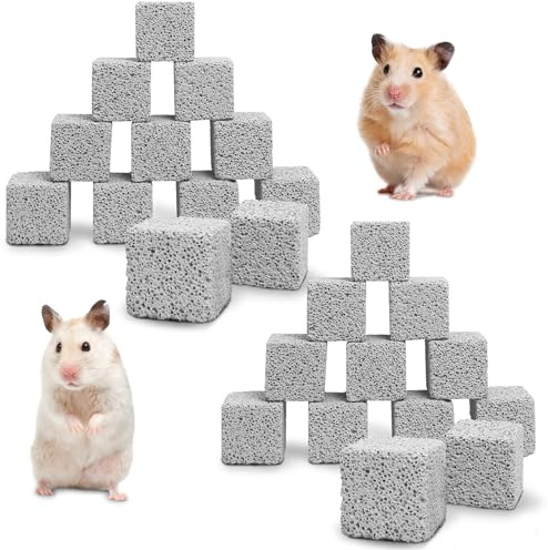 Hamiledyi 24 PCS Chinchilla Chew Toys Lava Blocks Hamster Chew Toys for Teeth Grinding Square Stone Mineral Calcium Stone for Bunny Rabbit Hamster Chinchillas Squirrel and Other Small Animals
