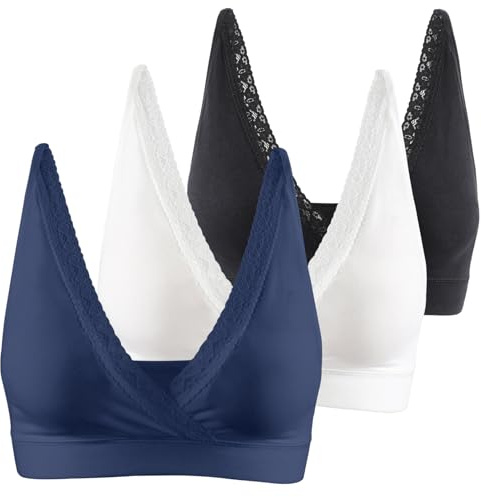 COLOMI Reggiseno Allattamento, Premaman per Dormire, Maternità, Cotone (L, Black+White+Navy Blue)