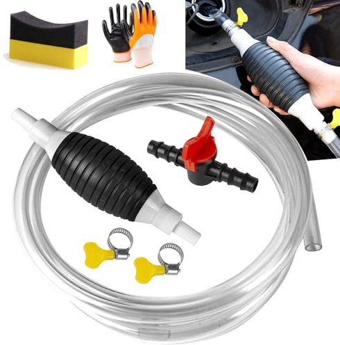 Multifunktions Flüssigkeitssauger, Aktualisierung Handpumpe Benzinpump Umfüllpumpe Kraftstoffpumpe, Benzinpumpe, Saugpumpe mit Schlauch und 2 Metallklammern, für Auto Boot Motorrad (6,56 Fuß/2 m)