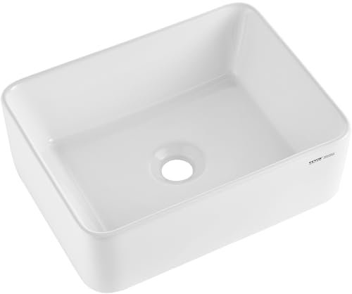 VEVOR Lavandino da Appoggio Rettangolare, 40 x 30 cm per il Bagno, Lavabo da Appoggio in Ceramica Bianca Sopra il Piano, Stile Moderno, Luminoso ed Elegante, per Bagno, Hotel, Toilette, Camper