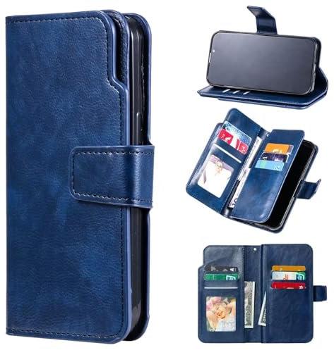 Czhwsm Funda de piel magnética compatible con Xiaomi Redmi Note 9S con soporte para tarjetas + 2 protectores de pantalla de vidrio templado, color azul