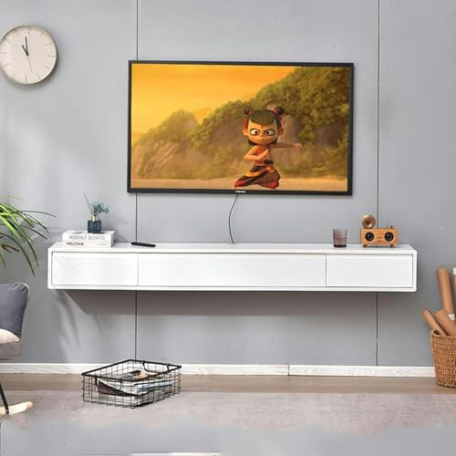 BTURYT TV Cabinet Hanging - TV Lowboard - Wall Mounting TV Cabinet, 140cm TV Board Lowboard Hanging with 2 Drawers, Floating TV Cabinet, Wall Multimedia Wall Shelf TV Hanging Cabinet, TV Lowboard ~/
