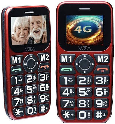 VOCA Big Button 4G Phone for Seniors Elderly | Unlocked 4G LTE | Amplified Volume | SOS | Speed Dial | Big Display Number | Long Lasting | V141 (Red)