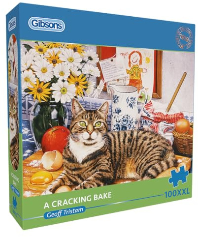 Gibsons A Cracking Bake 100XXL Piece Jigsaw Puzzle Kitchen Cat | Nostalgic Jigsaw Puzzle Extra Large Piece Sustainable Premium 100% Recycled Board Great Gift for Adults Gibsons Games