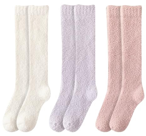 3 Paar flauschige Kniestrümpfe für Damen, flauschige Oberschenkelhohe Socken, dicke warme lange Socken, Winter-Overknee-Socken, extra lang, gemütlich, Bettsocken, Beinwärmer, modische Stiefelsocken,