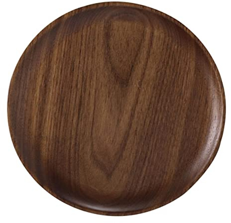 Cabilock Wooden Dinner Plate round Tray Delicate Solid Walnut Tray Bread Dish for Serving Snacks in Kitchen Home