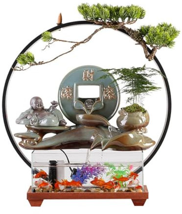 Decoraciones De La Casa Fuentes de Mesa Entrada de Estilo Chino Adornos de pecera de Vidrio Adornos de Fuente de Mesa de Agua Que Fluye Creativa Decoraciones de Oficina Fuente De Escritorio