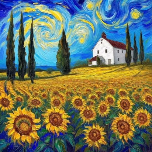 Peinture Numero Adulte, Enfants Débutants Peinture par Numéros Le tournesol Van Gogh Kit de Peinture à l'huile sur Toile, kit Activité manuelle Loisirs Créatifs Adultes, Decor Cadeau 110x110cm S-641