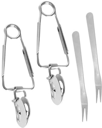 Zerodeko 2sets Stainless Steel Snail Tongs Food Clamp Fork Mini Kitchen Tools for Seafood Serving Salad Cooking Restaurant