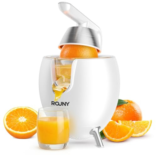 Rouny Electric Citrus Juicer Machine, 850W Easy Press Orange Juice Squeezer for Orange, Lemon, Lime, and Grapefruit, with Two Interchangeable Cones, BPA Free, White