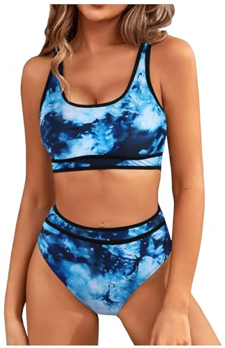 Genfien Dam 2-delad push up-baddräkt hög midja vadderad bikini tvådelad bikini rygglös baddräkt sommar sport strandkläder, Blå tinktur, XS