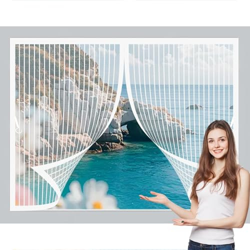 Moustiquaire Fenetre 140 x 118 cm Anti-Moustiques, Anti-Insectes, Maille Ultra-Fine, Installation Facile, Moustiquaire Store Enroulable pour Porte de Balcon, Porte Cave, Blanc