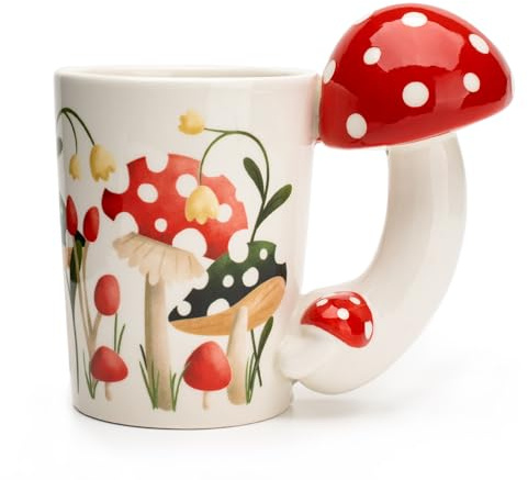 Regalos Originales para Mujer Mushroom Taza, Bonito Regalo 3D Mushroom Dessert Taza Regalos Mujer Cumpleanos, Taza de té con Leche de Cerámica Pintada a Mano con Divertidos Dibujos Animados, 14oz