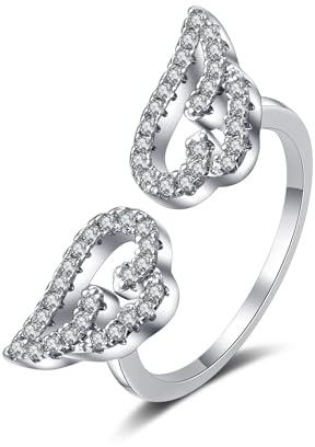 Tolldek Anillo de compromiso de oro blanco de 18 quilates, joyería auténtica, alas de moissanita, anillos de pareja, oro au750, joyas auténticas, tallas 47-65, Oro blanco de 18 quilates (750