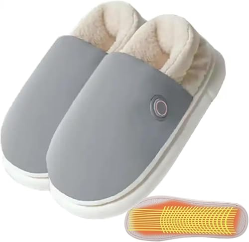 Zapatillas Calefactadas Calentadores De Pies Recargables, Zapatillas Calefactoras USB Almohadilla Calefactada para Pies Calientes Interior Casa Mujeres Hombres con Batería 2x4000m, Blue, 34-35