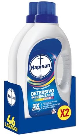 Napisan Detersivo Lavatrice Liquido Igienizzante Capi Colorati, 2 confezioni da 1.15 l da 23 Lavaggi di Detersivo Lavatrice Liquido