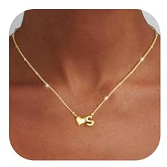 TINGN Gold Herz Kette mit Buchstaben - 14K Gold Vergoldet Kette mit Buchstaben A-Z Herz Anhänger Ketten Mädchen Buchstabenkette Schmuck Damen Personalisierte Geschenke für Frauen Mädchen Freundin