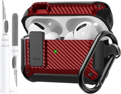 OTOPO Schutzhülle für Airpods Pro 3 mit Verschlussclip, robuste Apple Airpods Pro 3. Generation Abdeckung 2025 Männer und Frauen, Armor stoßfeste iPod Pro3 Gen Schutzhülle mit Reinigungsset, Rot