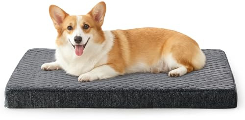 JOEJOY Ortopedisk medelstor hundkorg, maskintvättbar hundkudde, mjukt plyschtyg, halkfri bas, hundmatta madrass anti-stress, 74 x 46 x 7,5 cm, grå