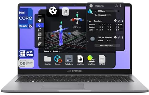ASUS ExpertBook P1 Business Laptop, Intel Core i5-13420H, 16 GB DDR5 RAM, 1 TB PCIe SSD, 15.6 FHD Display, Intel UHD Graphics, QWERTZ Numerische Tastatur, Fingerprint Reader, Windows 11 Pro, Grau