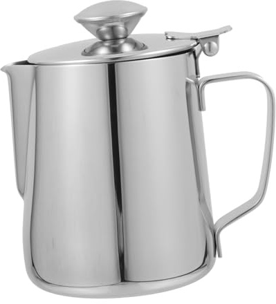 STAHAD Bricco Acciaio con Coperchio Lattiera Spessa per Latte Beccuccio Punta Contenitore Liquidi Multifunzionale per Uso Domestico e Caffè