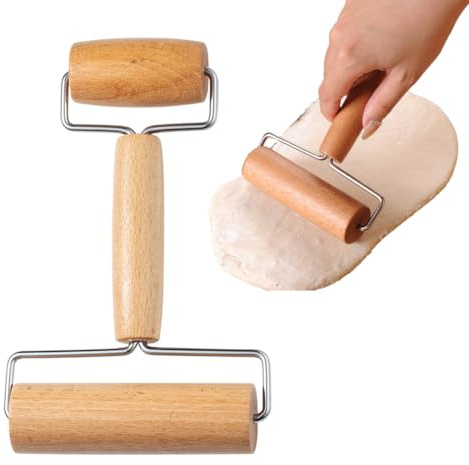 YUVKIN 1 pezzo Mattarello in legno, piccolo con due estremità, Ideale per stendere l'impasto a mano per pizza, dolci e sfoglie per ravioli, Tarocco per impasti, Utensili, Legno