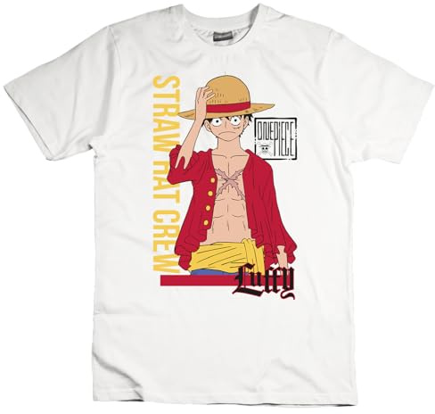 One Piece - Straw Hat Crew - T Shirt Bambino e Ragazzo. Maglia in Cotone. Maglietta vestibilità Regular