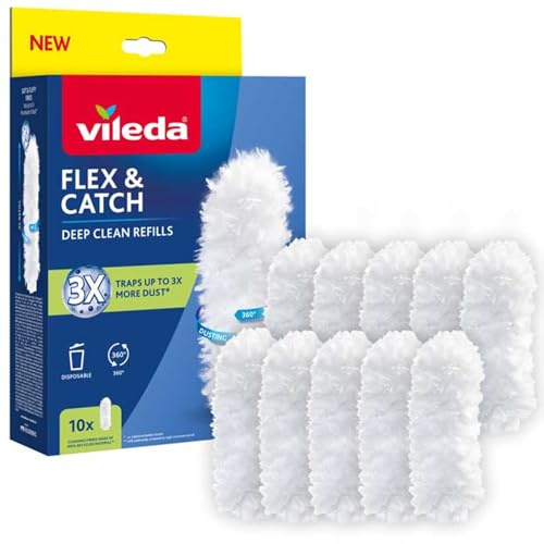 Vileda Flex & Catch Nachfüllungen – Set von 10 Staubbürsten-Patronen, 360° Faserdesign, Dust Lock Technologie, Recyceltes Material, Weiß