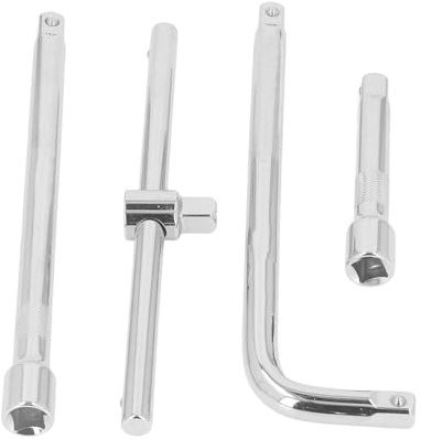 Set 4 Pezzi Barre Prolunga Chiave a T Scorrevole, Acciaio Cromo Vanadio, Connessione 1/2 Pollice - Alta Resistenza, Finitura Elettroplaccata, Ideale per Manutenzione Auto