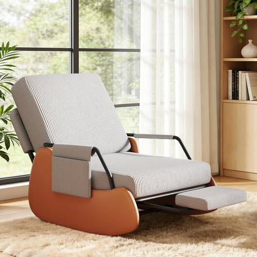 Ckaff Schaukelstuhl mit Fußstütze, Schaukelsessel mit Verstellbare Rückenlehne, Gepolsterter Breiter Relaxsessel Relaxstuhl Sessel mit Seitentaschen für Wohnzimmer Schlafzimmer, Grau