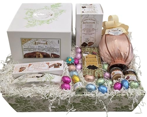 Càversa - Cesto Pasquale con Colomba Artigianale 650 g, Uovo di Cioccolato Artigianale, Cioccolatini Nudi e Babà – Idea Regalo Pasqua
