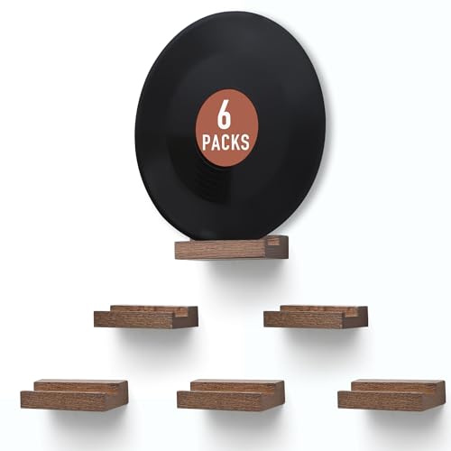 MIHORLIFE Roble Macizo, Soporte De Pared para Discos De Vinilo, Soporte para PresentacióN De Discos De Vinilo para Almacenamiento De LP, Estantes Flotantes (Nogal Claro, 6 Piezas)