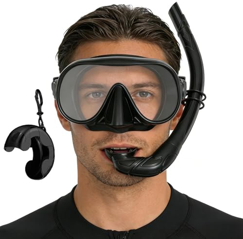 Vuxen Snorkelset - Panoramavy och Antiläckagemask,Med Förvaringslåda och Justerbar Rem Vikbar Vuxendykarutrustning - för Kvinnor Män Familj Idrottare Simträning Strandsemester