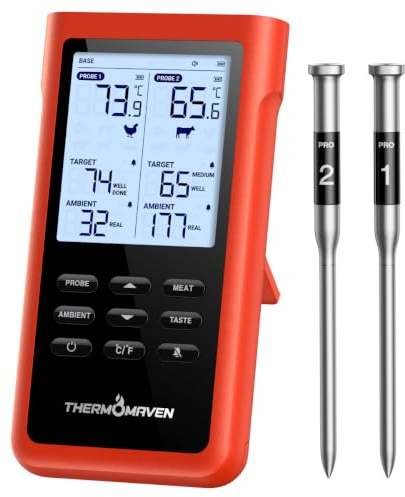 ThermoMaven X2 Wireless Meat Thermometer, 915m Sub-1G Long Range, 2 Probes | 6 Sensors, ±0.3°C Accuracy, Standalone Base, IPX8 Waterproof, Digital Food Thermometer Probe for BBQ Oven Smoker Grill Roast
