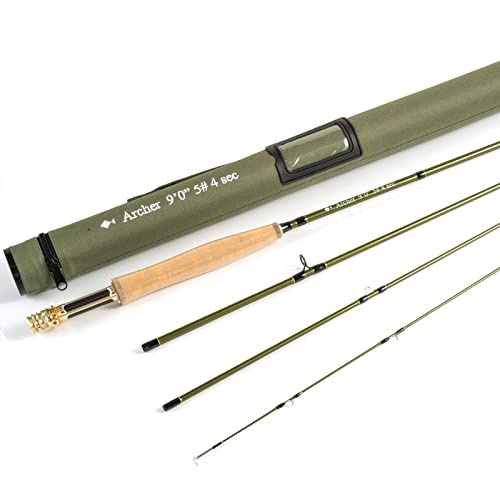 anglerdream Archer Fliegen Angel 4 Abschnitt 3/4/5/8 WT Fast Action dunkelgrün Fliegenrute graphit im 10/36T Carbon Fiber Fliegenrute Golden Aluminium-CNC Reel Sitz mit Cordura Tuch Tube, Archer 9054
