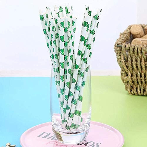 CTOBB 25pcs Verano Tropical desechable Paja del Papel de Green Palm Flamenco Beber Tabla de la Boda la Fuente del Banquete Hawaiano de Paja decoración, la Hoja de Palma
