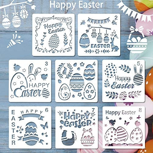 8 Stück Ostern schablonen Set Kunststoff Zeichnung Malerei Schablone für Kinder, Ostern basteln, osternkarten, Körpermalfarben, Ostern deko und ostergeschenke