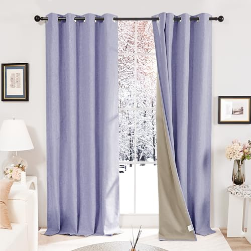 Deconovo Full Blackout Curtains Faux Linen Noise Reduction Thermal Insulated Eyelet Curtains for Bedroom Purple W46 x L54 One Pair