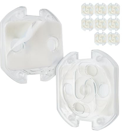 Steckdosen Kindersicherung zum Kleben, 10 Stück, passend für Schuko Buchse Typ F, in Transparent, Schuko Schutz, Steckdosenschutz selbstklebend, Steckdosenkindersicherung, Baby Steckdosensicherung