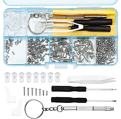 Nerissa 500 Pcs Eyeglasss Sunglass Glasses Repair Tool Kit Set, Spectacles Repair Kit with Screwdriver and Screws, Glasses Cloth, Tweezer Silicone Nose Pads Assortment Repair Tool Set