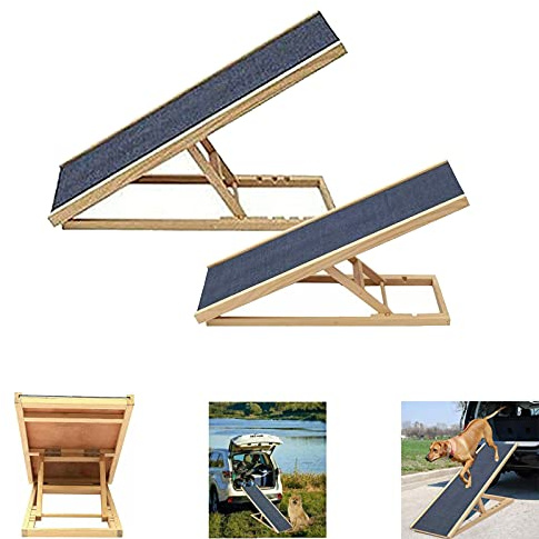 Haustier Rampe Hunderamp Auto Hundeleiter aus Echtholz, mit 4 Höhenverstellbar und Rutschfestem Teppich, Zusammenklappbares Tragbares Design, Leicht zu Tragen- 100 cm x 40 cm