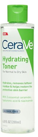 CeraVe Hydrating Toner for Face Non-Alcoholic with Hyaluronic Acid, Niacinamide, and Ceramides for Sensitive Dry Skin, Fragrance-Free Non Comedogenic, Full Size, 6.8 Fl Oz